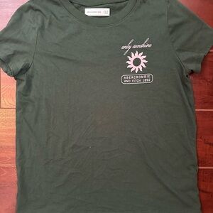 Abercrombie & Fitch Forest Green Tee with Pink Sun Graphic